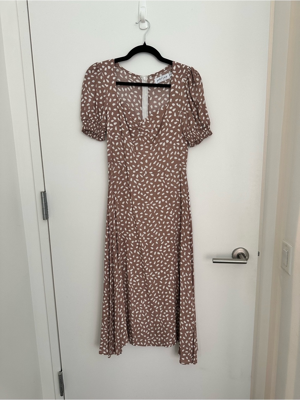 Petal & Pup Blush Beige Dot Square-Neck Midi Dress - Picture 2 of 5